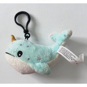 Plush Narwhal Keychain Clip Glitter Stars & Gold Horn By American Greetings